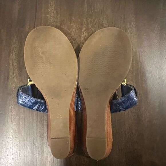 Sperry Leather Wedge gold ring Sandals Navy 6.5 - Picture 4 of 5